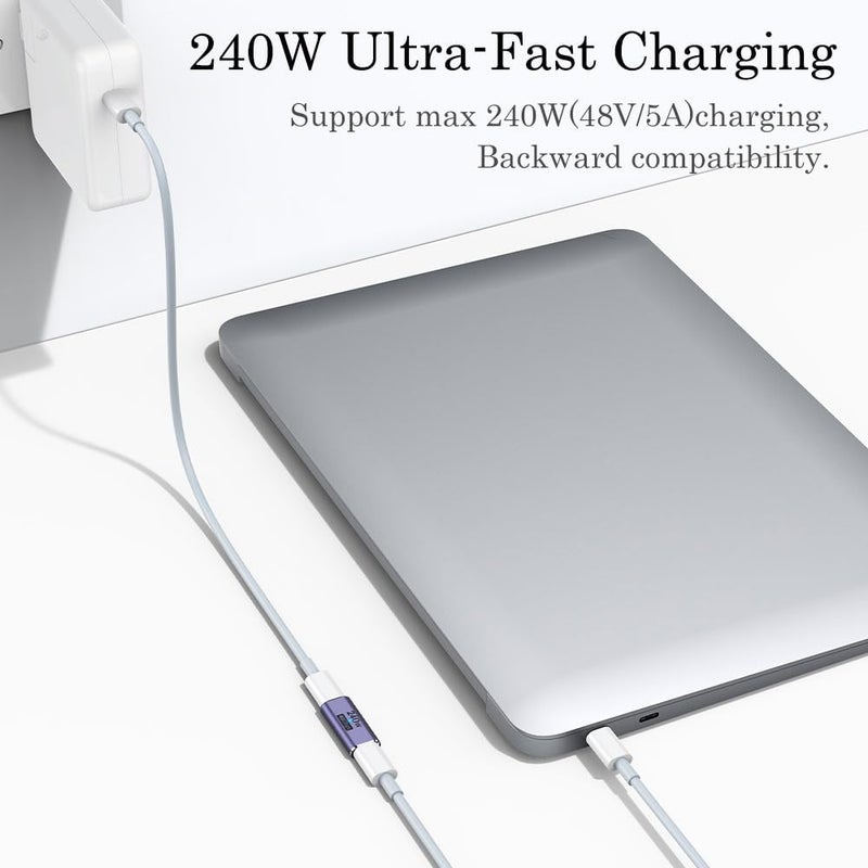 AuviPal موصل USB C بقوة 240 واط (عبوة من 2)، محول أنثوي إلى أنثوي متوافق مع Thunderbolt 4/3 يدعم شحن يصل إلى 240 واط، نقل بيانات بسرعة 40 جيجابت في الثانية وفيديو بدقة 8K@60Hz. - Image 3